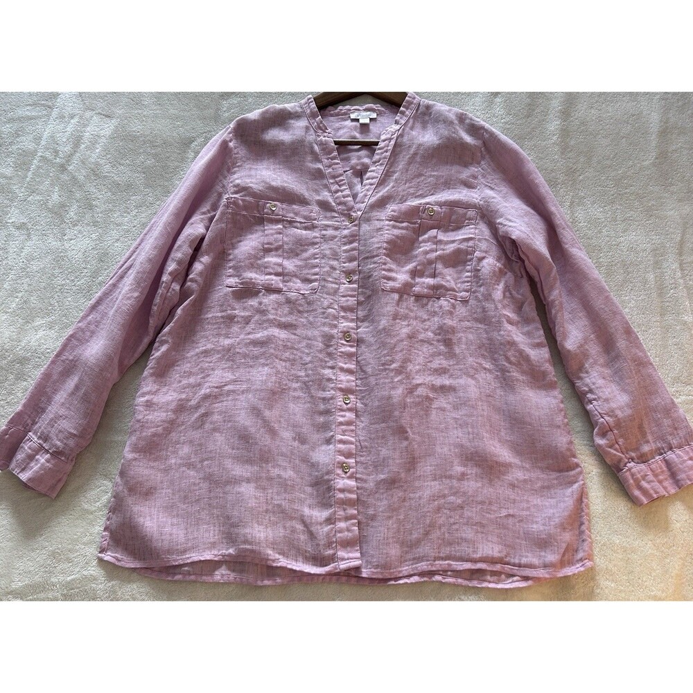 J. Jill Love Linen Shirt M Pink 100% Linen Button Front Tunic Casual Lightweight - Picture 6 of 14